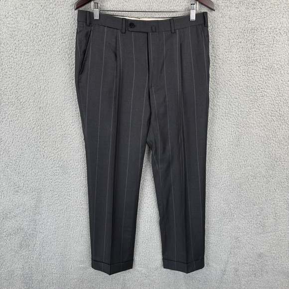 Isaia Napoli Other - ISAIA Napoli Flat Front Dress Pants Men's 32x28 Black Chalk Stripe Made Italy